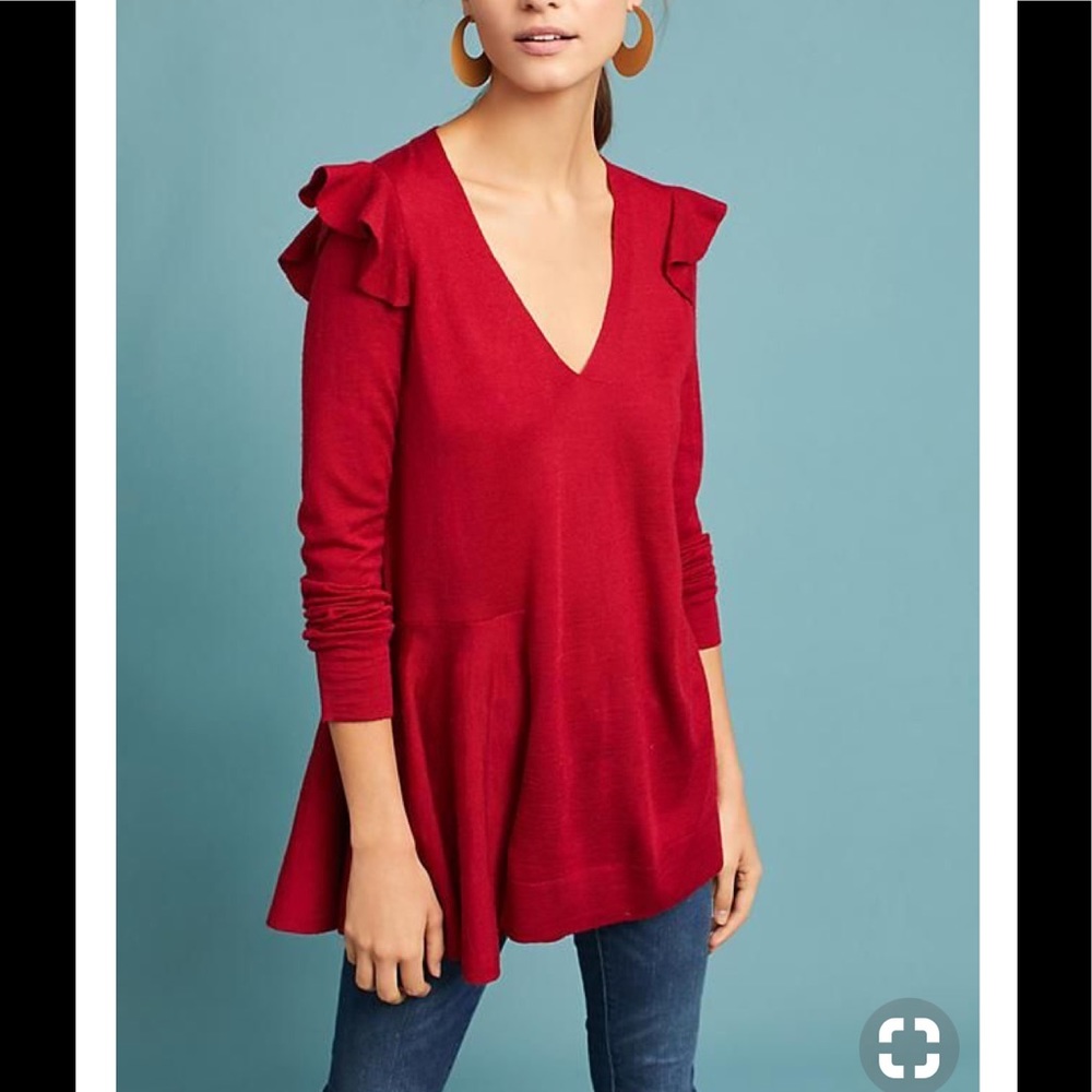 Anthropologie Ruffled V Neck Pullover